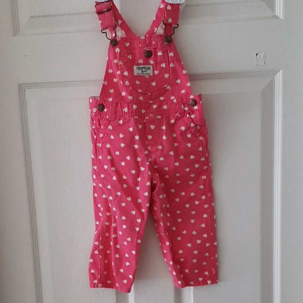 OshKosh B'gosh 18 Months Pink Overalls with White Hearts